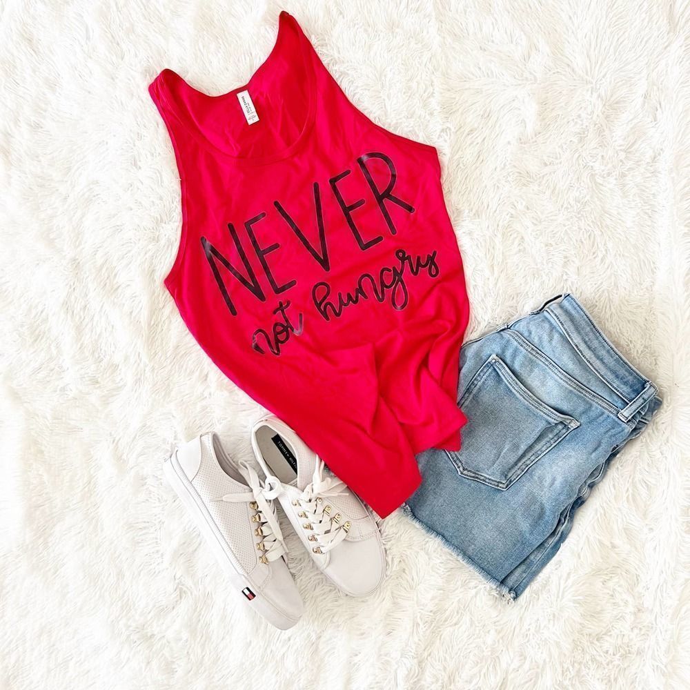 Never Not Hungry Unisex Red Muscle Tank, Sz L